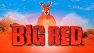 Big Red pokie artwork with a red kangaroo and Australian outback